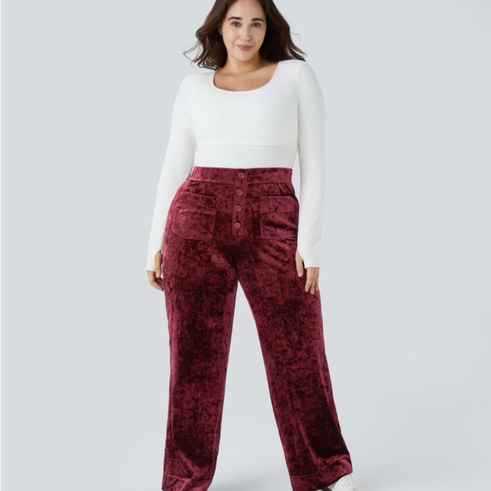 Velvet Burgundy Wide-Leg Pants